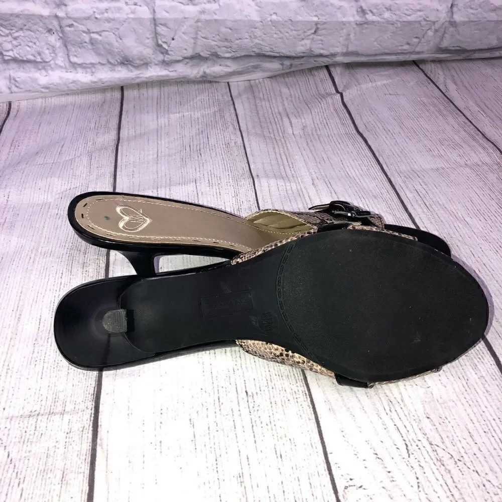 Madeline open toe Heeled pumps black tan size 8.5
